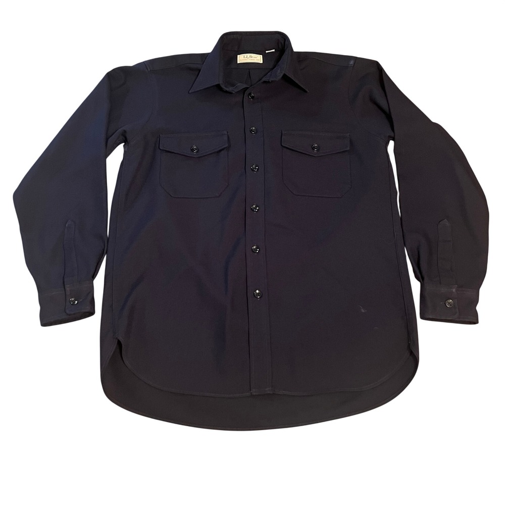 LL Bean Allagash Flannel Shirt Mens Navy Blue Heavyweight Button Down Utility L